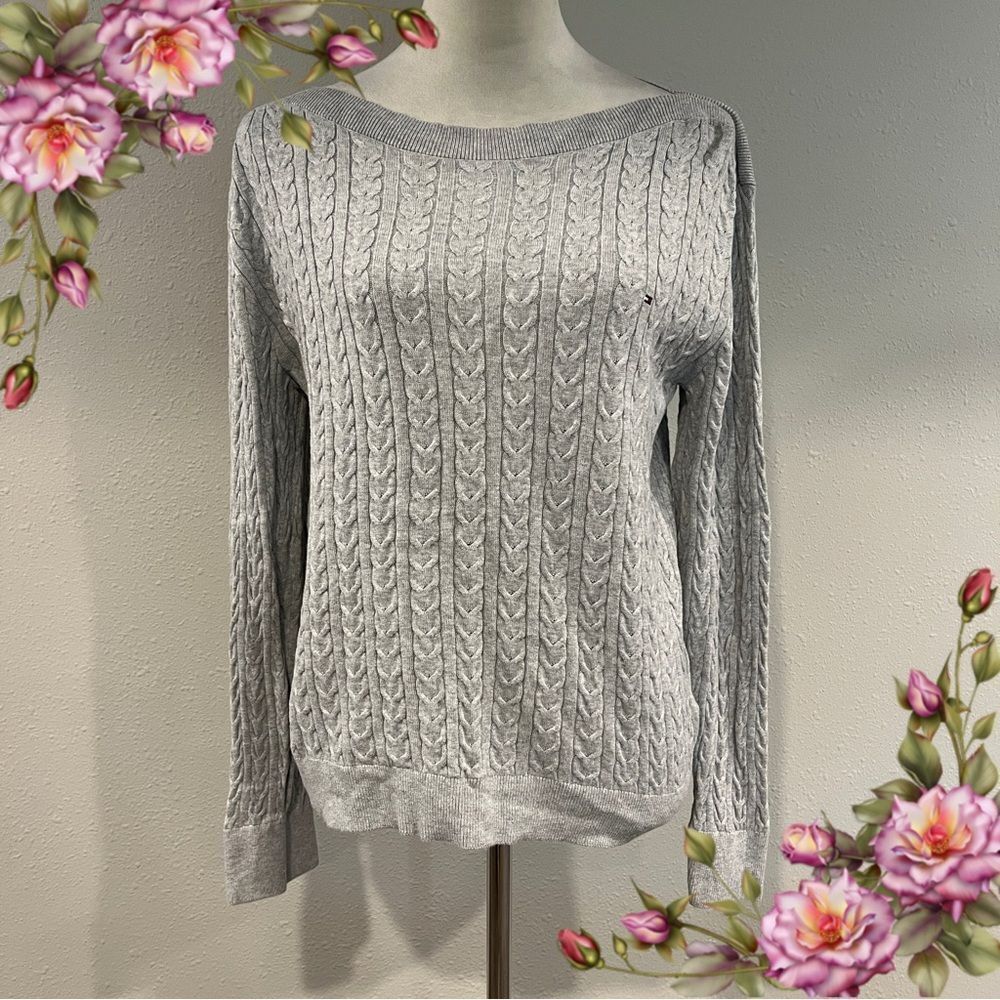 Tommy Hilfiger Gray Crew Neck Cable Knit Sweater size large